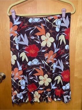 Floral A-Line Skirt in Black with Red & Orange Blooms
